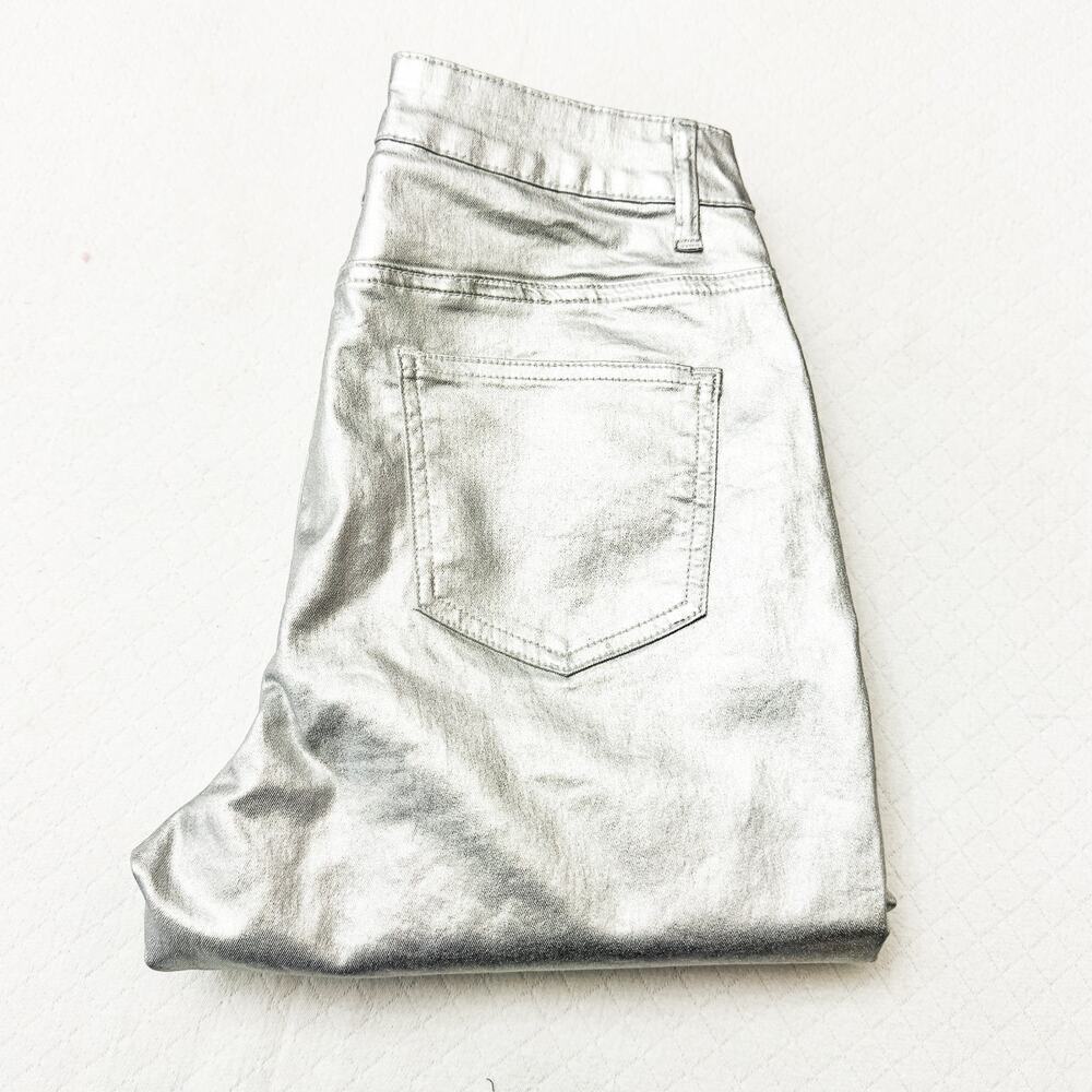 Superdown Metallic Silver Button Fly Straight Leg Denim Jean Pants Size 27